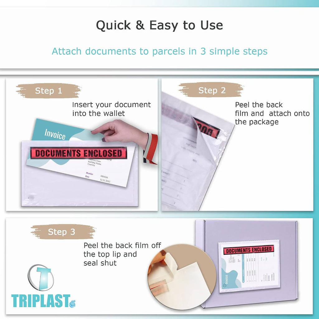 200 x DL Printed Document Enclosed Wallet (230 x 110 mm) | Peel & Seal Clear Plastic