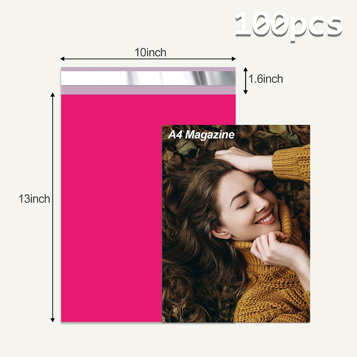 Poly Mailer 10x13 Inch 100Pcs, Shipping Bags for Clothing, Rose Red