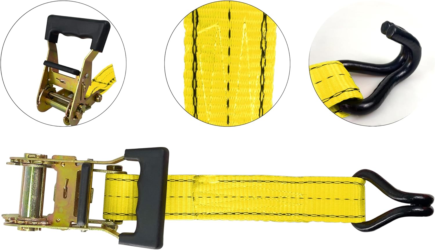 (R) 4PC 1-1/2" x 15 ft Heavy Duty Ratchet Cargo Tie Down Straps 3000lbs Dual J-Hooks (Yellow)