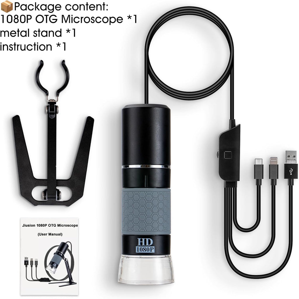 1080P 50-1000x USB Digital Microscope Stand for iPhone Android PC | 1920x1080P 8 LED Handheld Endoscope Mini Camera