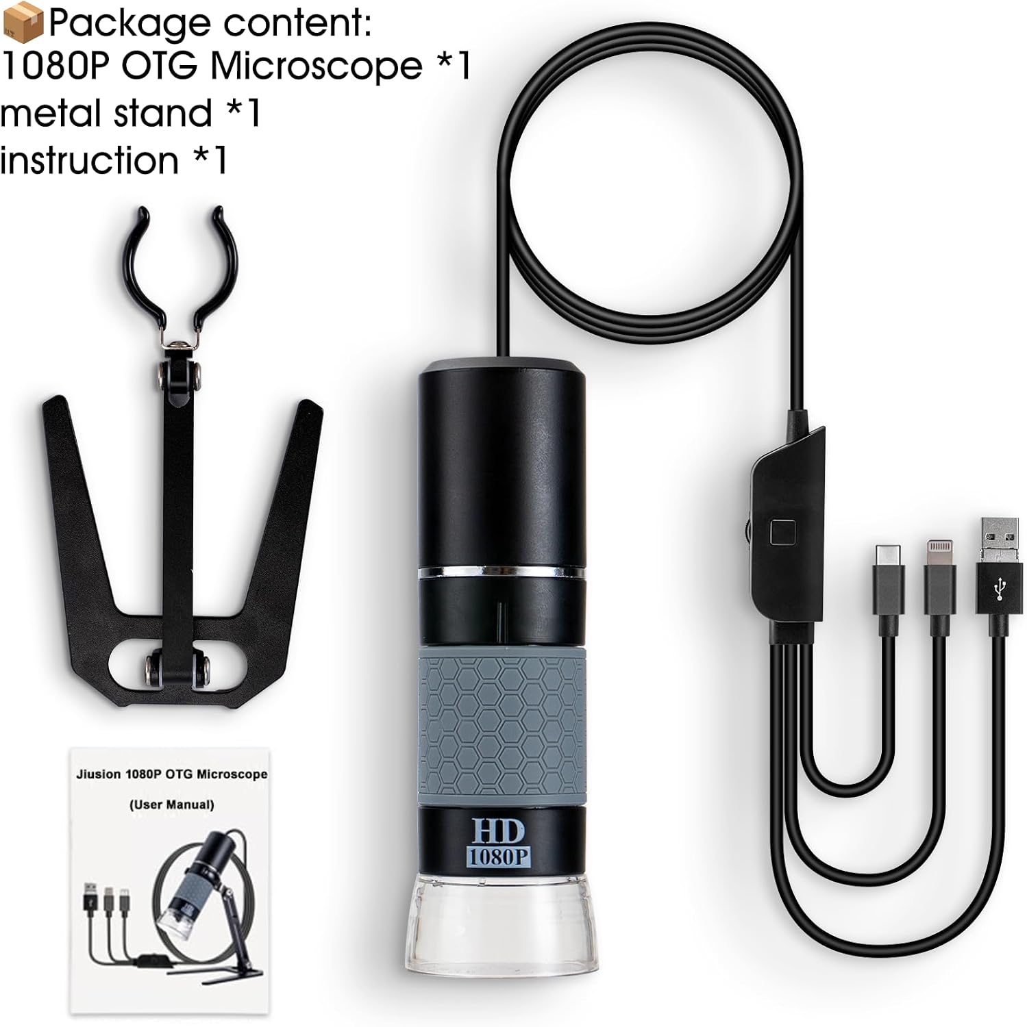 1080P 50-1000x USB Digital Microscope Stand for iPhone Android PC | 1920x1080P 8 LED Handheld Endoscope Mini Camera