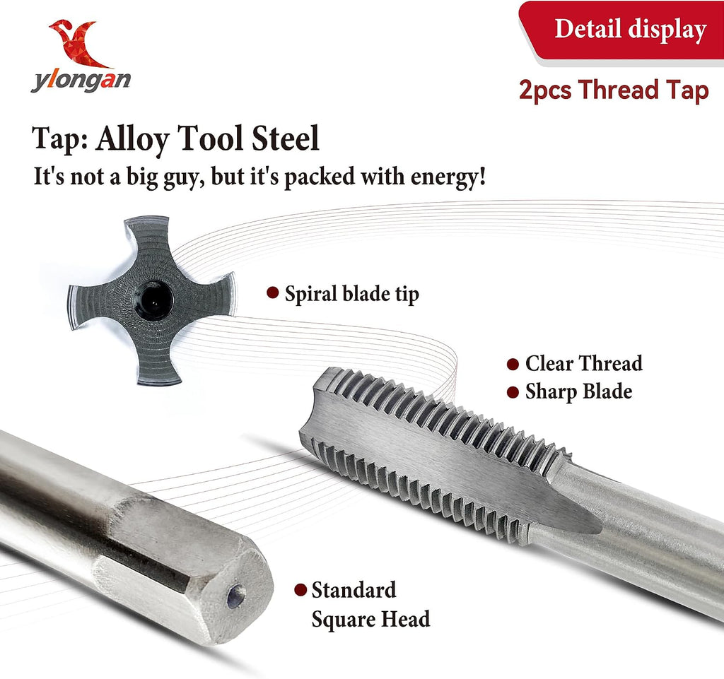 2Pcs M8x1.25 Metric Right-Hand Thread Tapping Tool, Hand Taper & Plug Tap