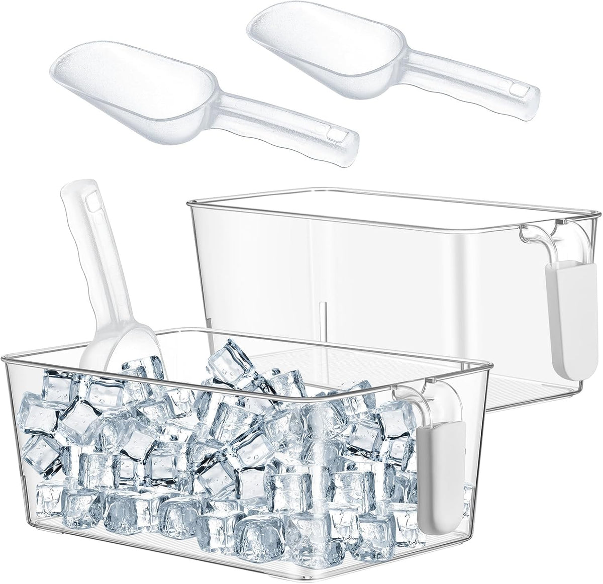 Ice Storage Bin and Flexible Scoop Set Plastic Freezer Bin