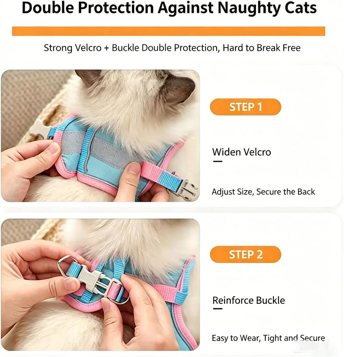 Escape Proof Cat Harness and Leash, Cat Collars, Harnesses & Leashes, Escape-Proof Cat Harness Set, Adjustable