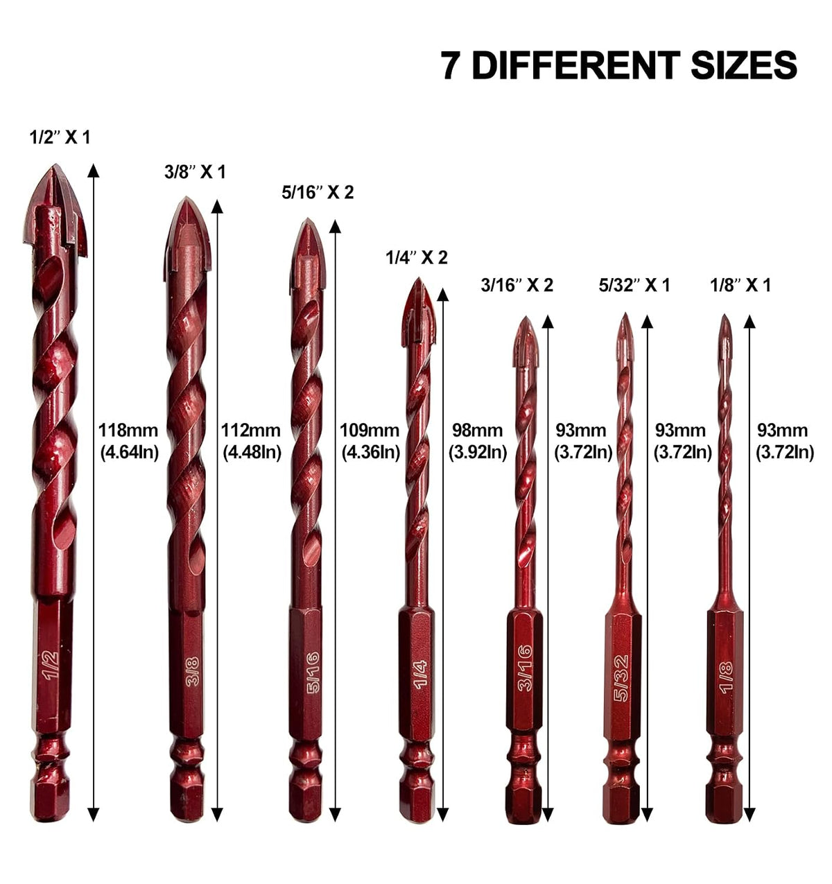 FEWELL Masonry Drill Bits 10 Pcs, Concrete Drill Bit Set Size 1/8" to 1/2"