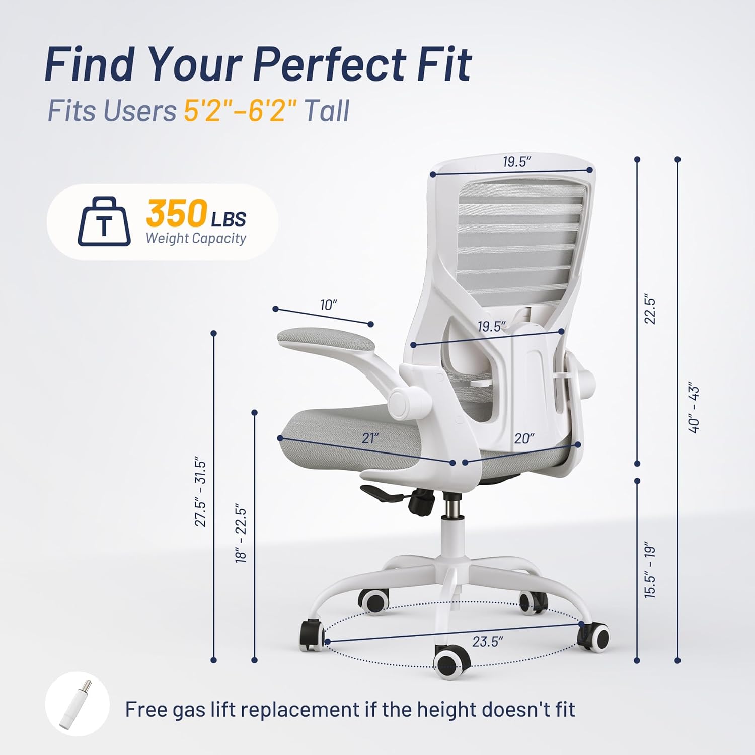 Office Chair for Long Hours & Back Pain Relief – 4" Molded Foam Cushion, Padded Lumbar Support, and Padded Flip-up