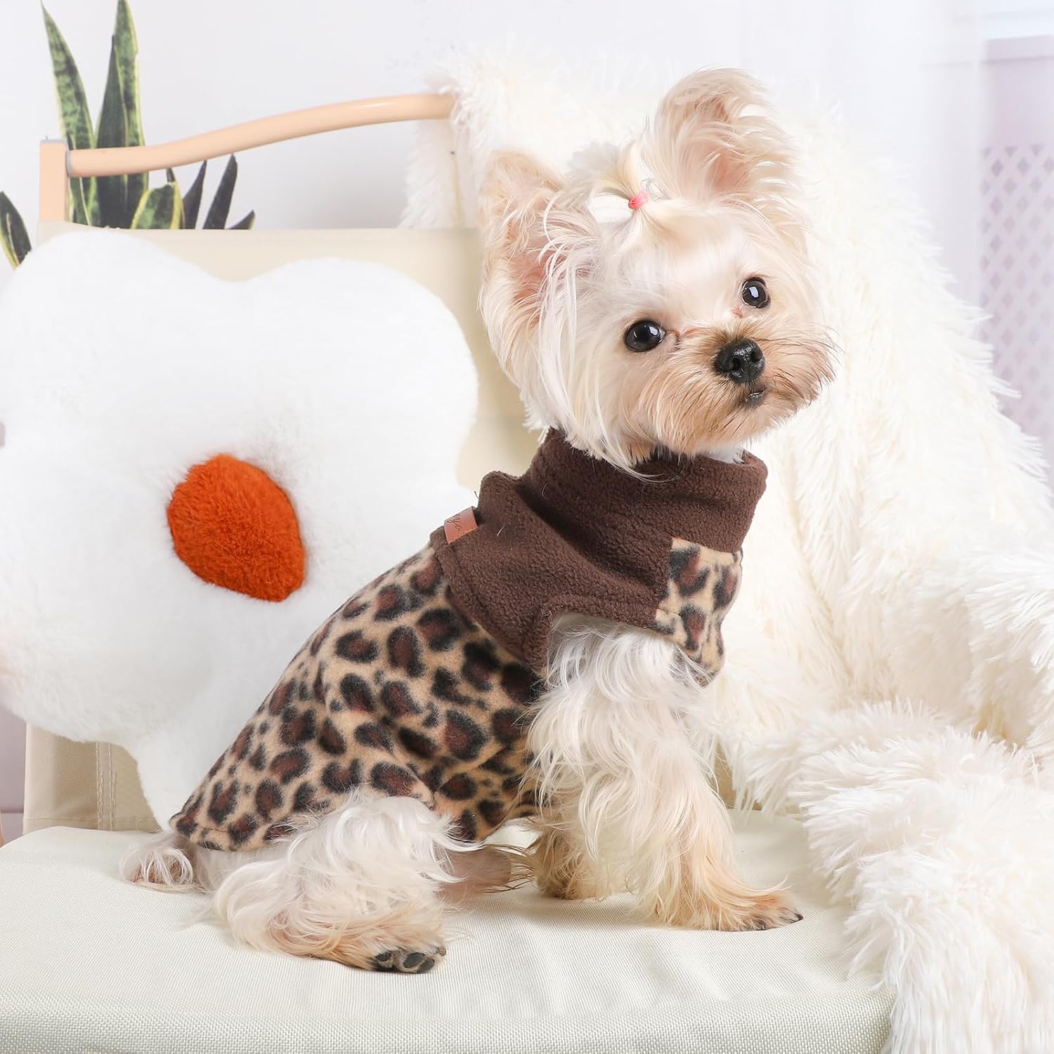Fleece Vest Dog Sweater Leopard Dog Clothes for Small Dogs Boy Girl Warm Pullover Fleece Puppy Sweaters Winter Small
