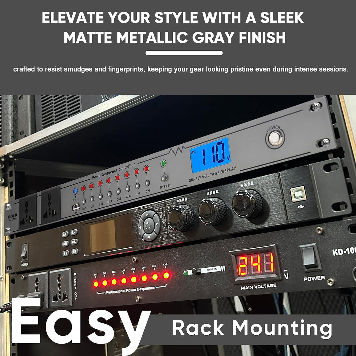 Rack Mount Power Conditioner 20A Sequencer for Audio Equipment, 10 Outlets 2000W Power Supply with 8 Independent