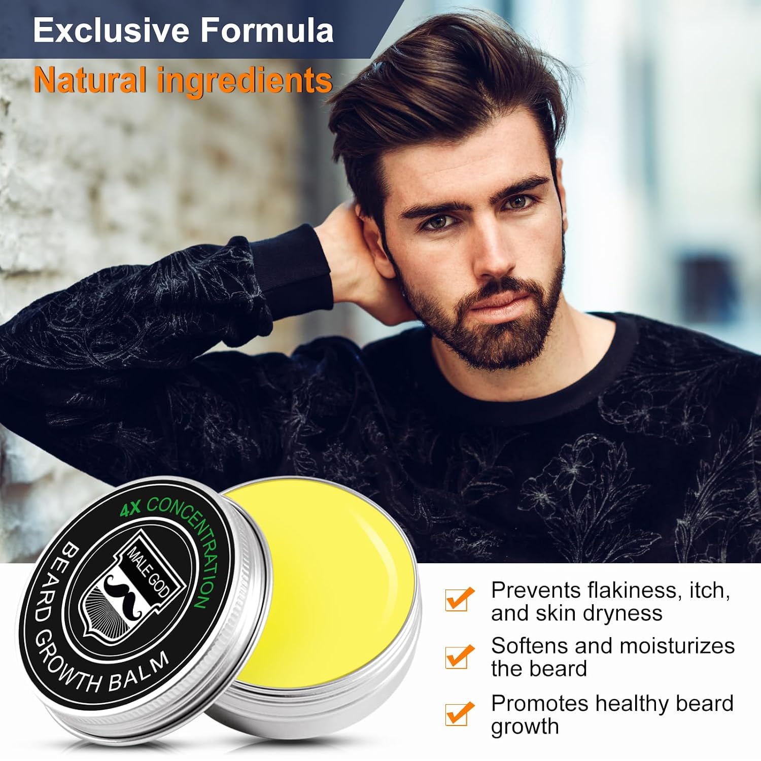 Beard Kit, Beard Growth Kit w/Natural Ingredients Beard Oil & Balm & Comb, Beard Growth Oil w/4X Thickening Biotin