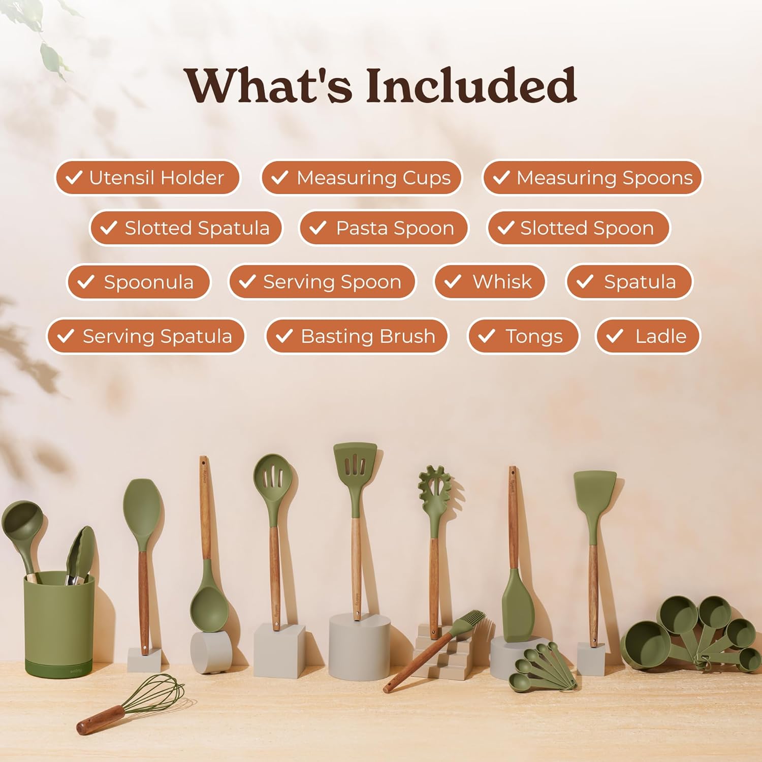 Silicone Kitchen Utensils Set & Holder: Cooking Utensils Set - Kitchen Essentials for New Home & 1st Apartment