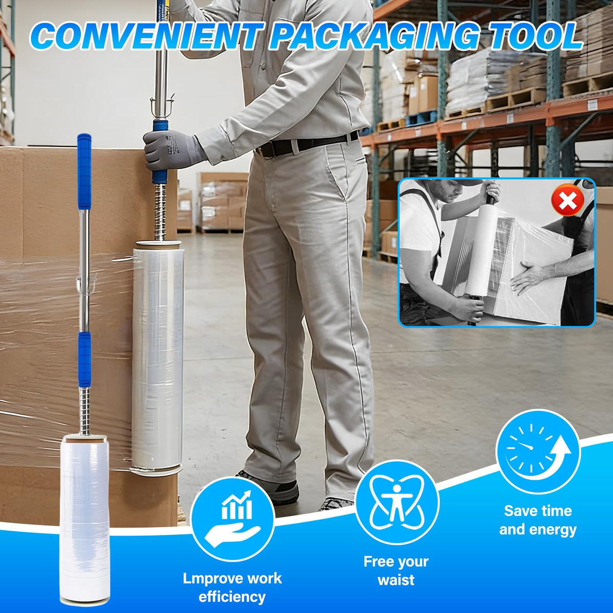 2-Pack 48 Inch Long Handle Stretch Wrap Dispenser Tool
