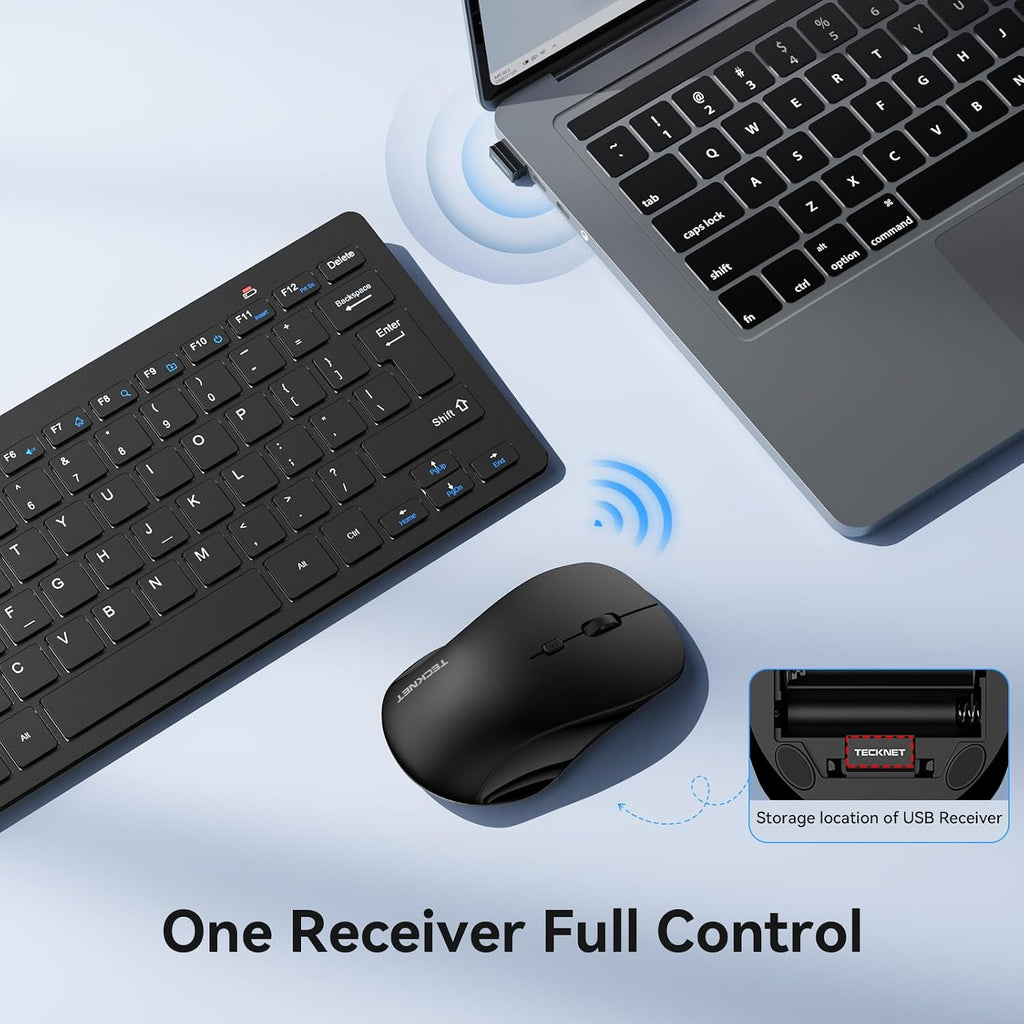 Wireless Keyboard and Mouse Combo, 2.4G Mini Cordless Computer Keyboard and Mouse Set, Silent Adjustable 1600 DPI