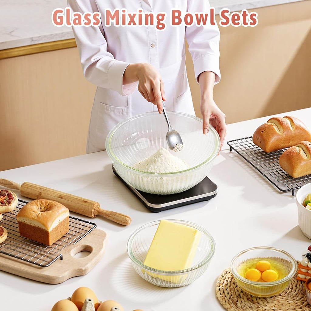 Glass Mixing Bowls with Lids Sets, 5 Packs Glass Bowls with Lids for Kitchen Baking, Meal Prepping and Salad, Bpa