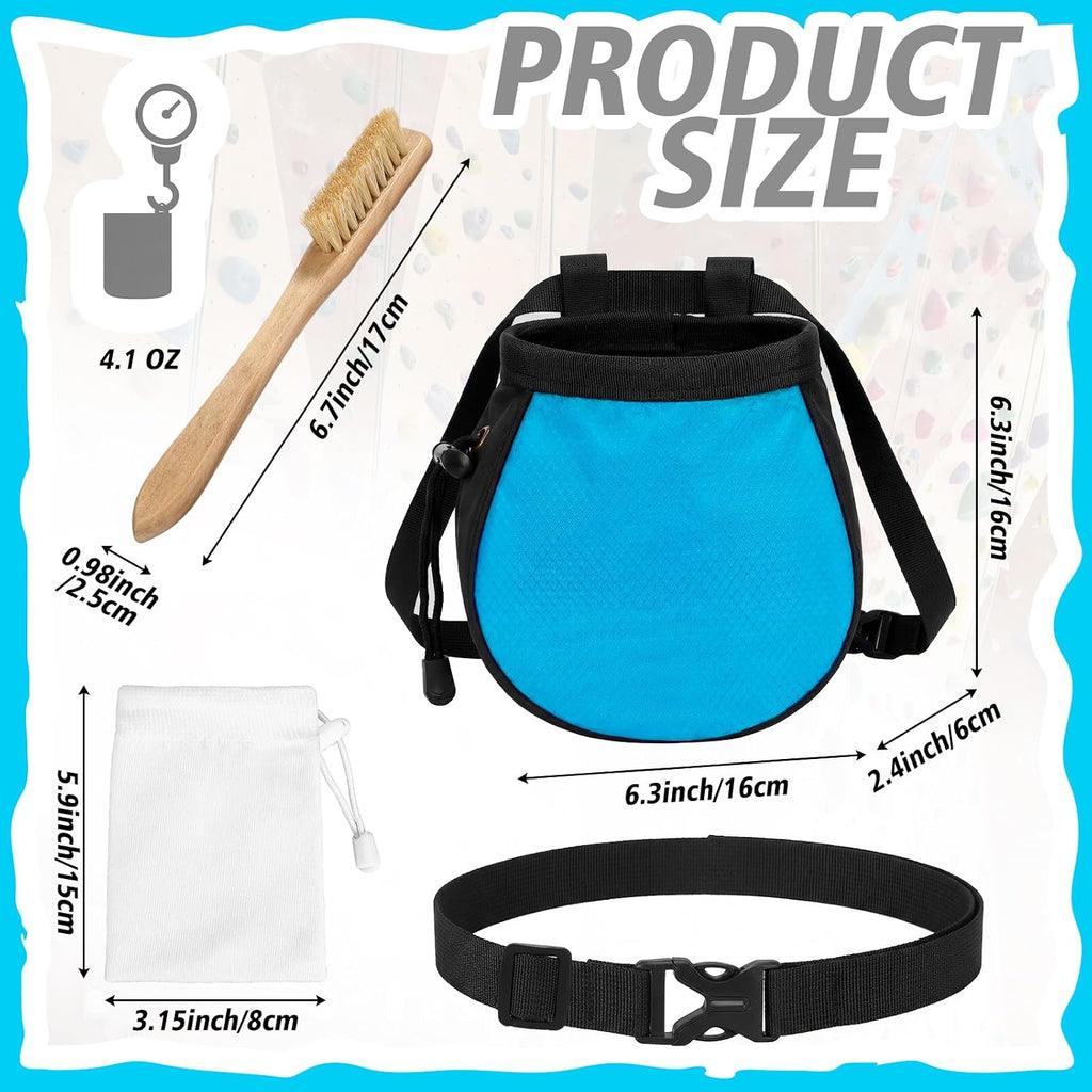 4 Pcs Climbing Chalk Bag Set Includes Chalk Bag, Brush and Ball Pouch with Adjustable Belt Waterproof Rock Equipment