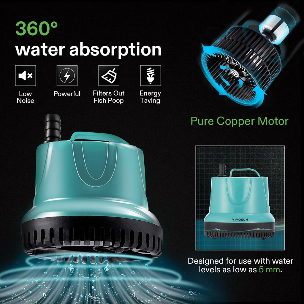 1150GPH Sub Water Pump for Fish Tank, Pond, Aquarium, Hydroponics