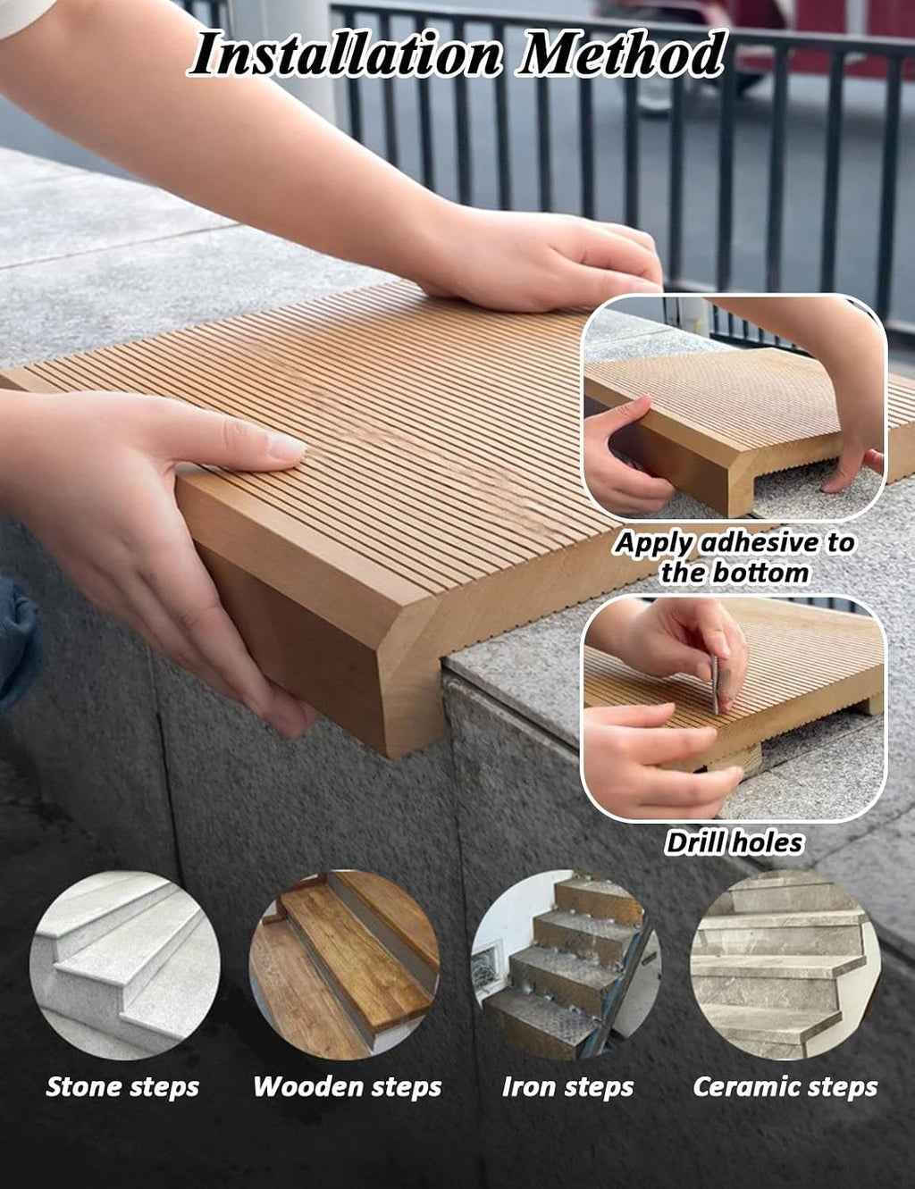 Custom Outdoor Non-Slip Stair Treads Covers Waterproof with Bullnose