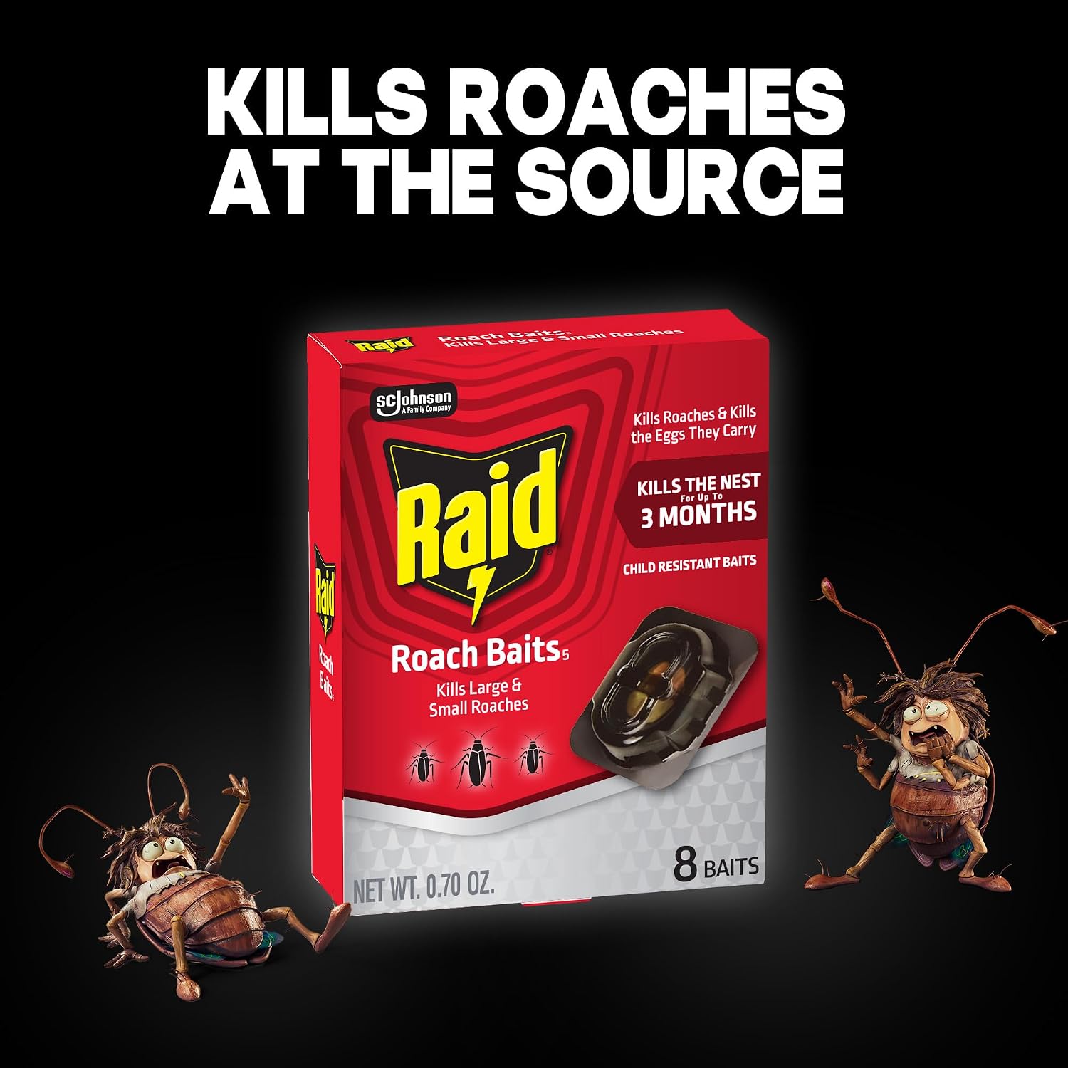 Double Control Large Roach Baits for Indoor Roach Control Child Resistant Bait Stations 8 Count (Pack of 1)