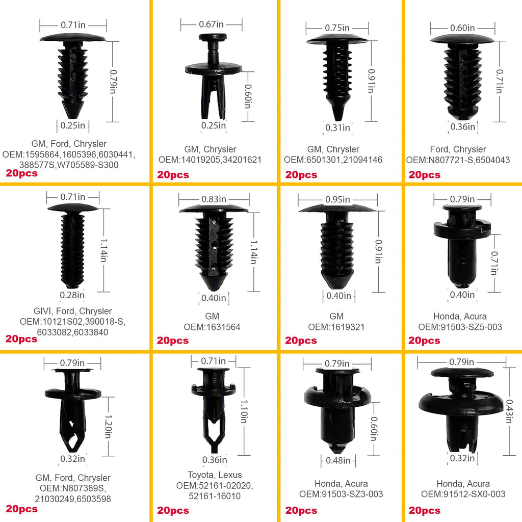 Car Bumper Retainer Clips Kit - Auto Plastic Rivets & Push Fasteners Set