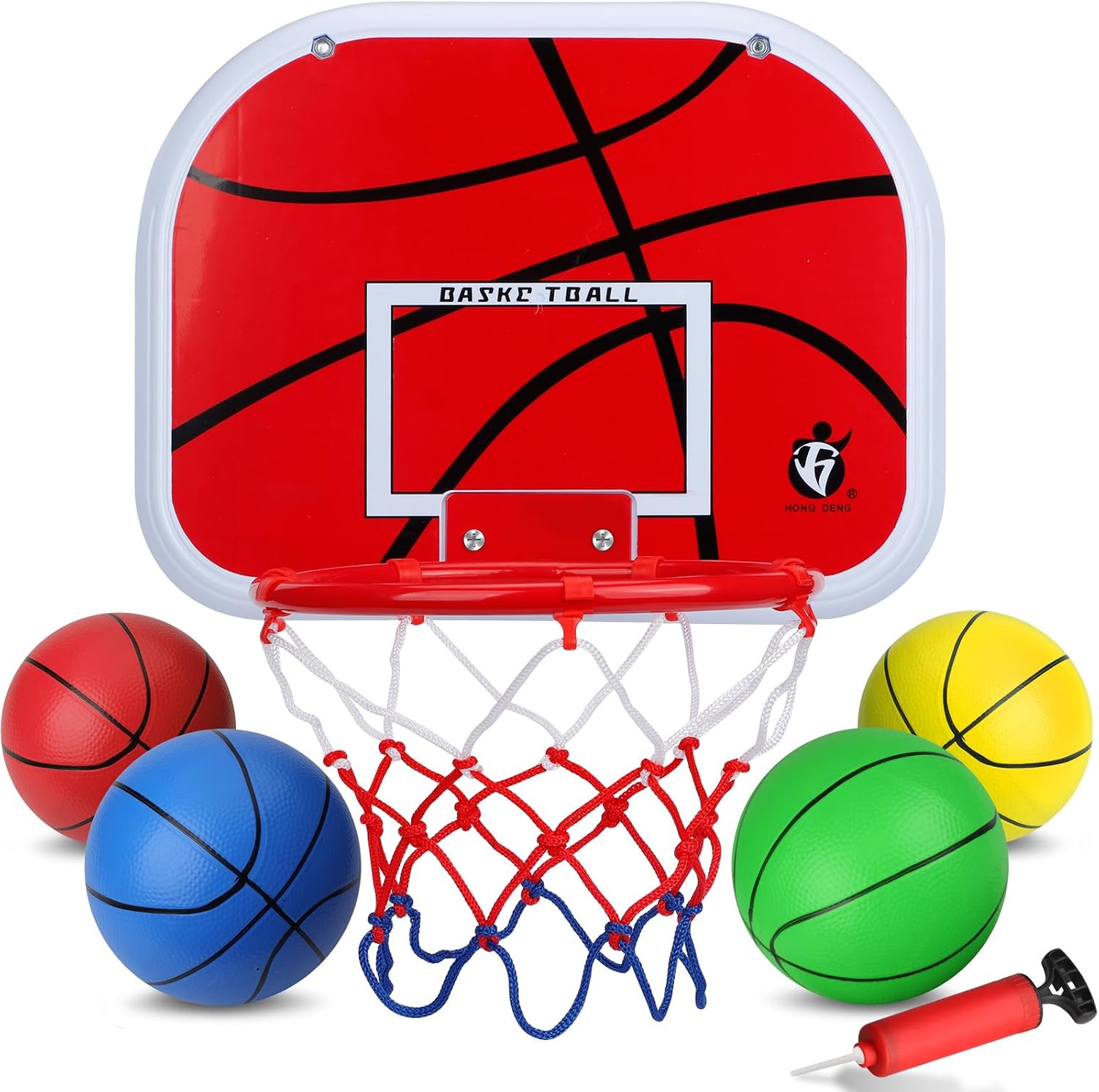 Mini Basketball Hoop Set for Kids Adults, Indoor Play Wall Mount Basketball Hoop for Door with 4 Small Replacement