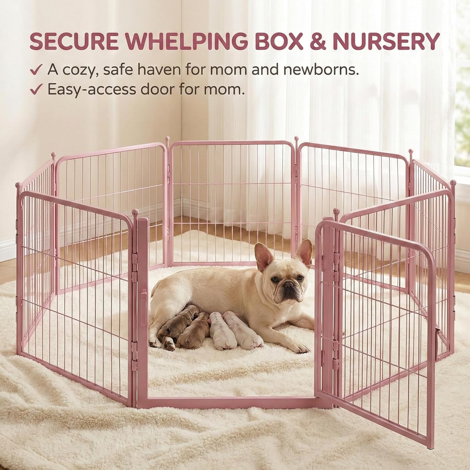 Pink Dog Playpen for Small/Medium Dogs - 32 inch 8 Panels Heavy Duty Metal Puppy Fence Outdoor Indoor with Door