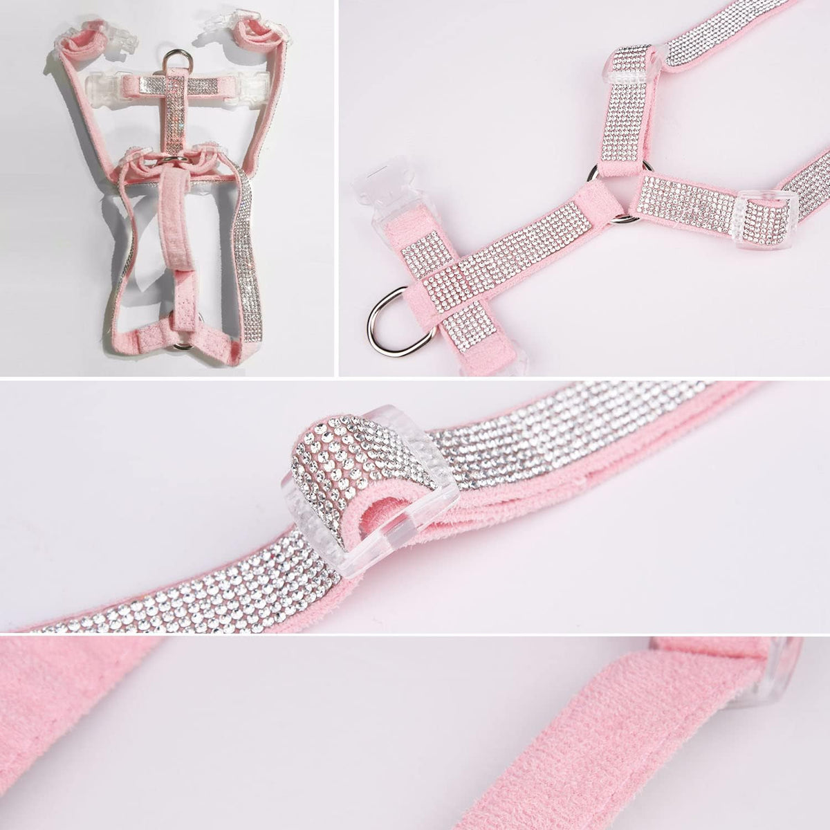 Dog Reflective Rhinestone Harness, No Pull Adjustable D-Ring Harness Walking Harness for Small Meduim Large