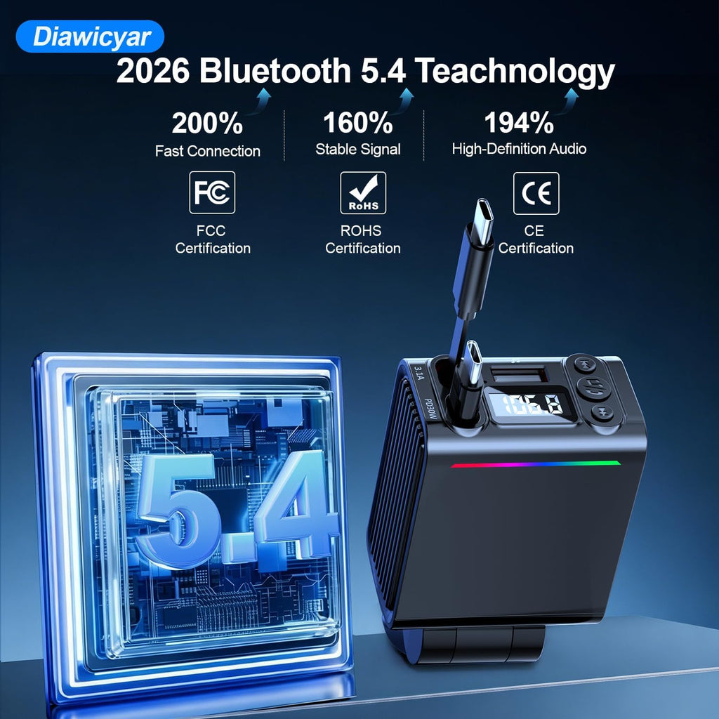 45W FM Transmitter Bluetooth Car Adapter, Wireless FM Bluetooth Transmitter | [PD 30W & QC3.0] Retractable Car