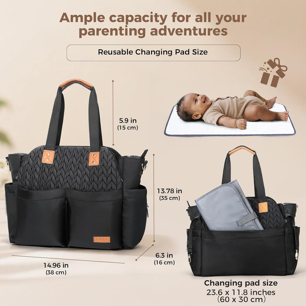 Diaper Bag Tote for Baby - 17 Pockets Large Travel Diaper Tote with Portable Changing Pad, Mom Crossbody Hospital Bag