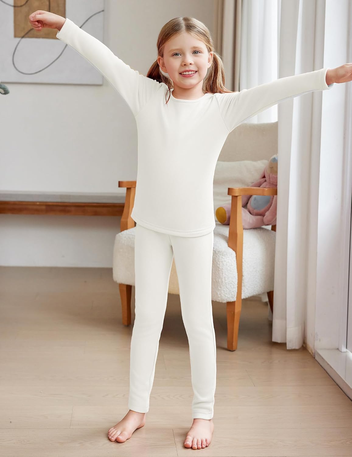Girls Thermal Underwear Set Long Johns Cold Weather Base Layer | Kids Winter Thermals Top Bottom, Soft Cozy Long