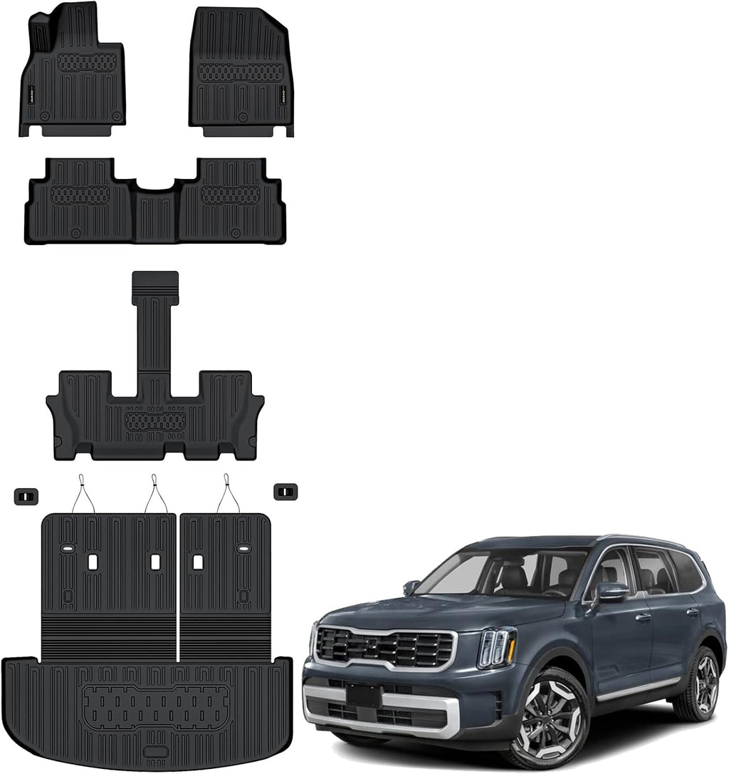 All Weather Floor Mats Cargo Mat with Backrest Mat for Kia Telluride 7&8 Seats 2020-2025 TPE Liners Accessories Guard