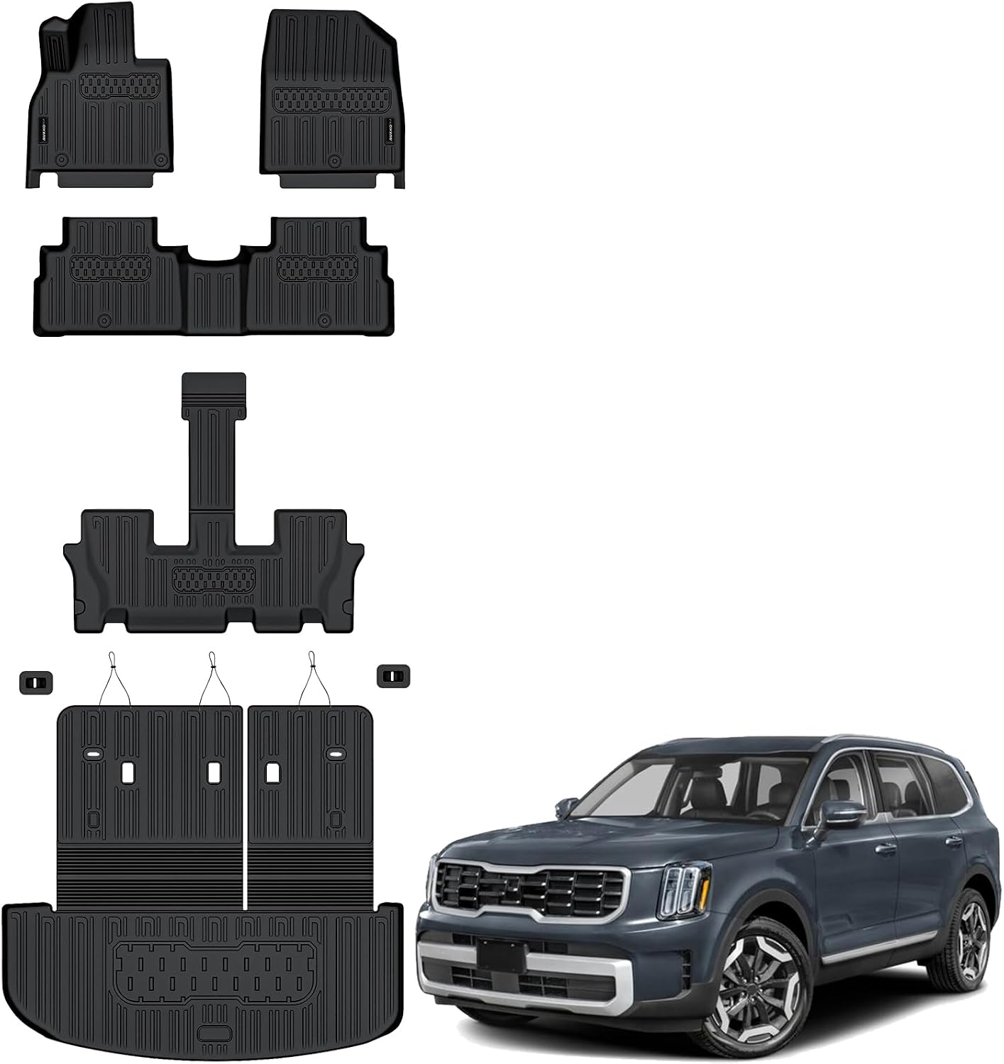 All Weather Floor Mats Cargo Mat with Backrest Mat for Kia Telluride 7&8 Seats 2020-2025 TPE Liners Accessories Guard