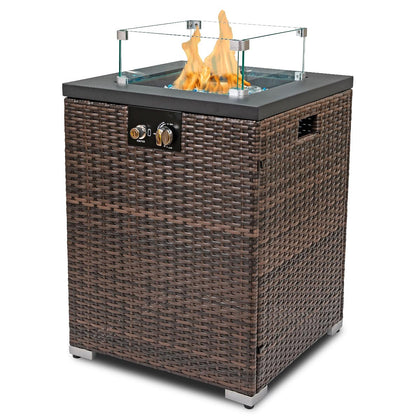 22in Outdoor Propane Gas Fire Pit Table, 40,000 BTU Auto-Ignition Gas Firepit with Glass Wind Guard, Painted Steel