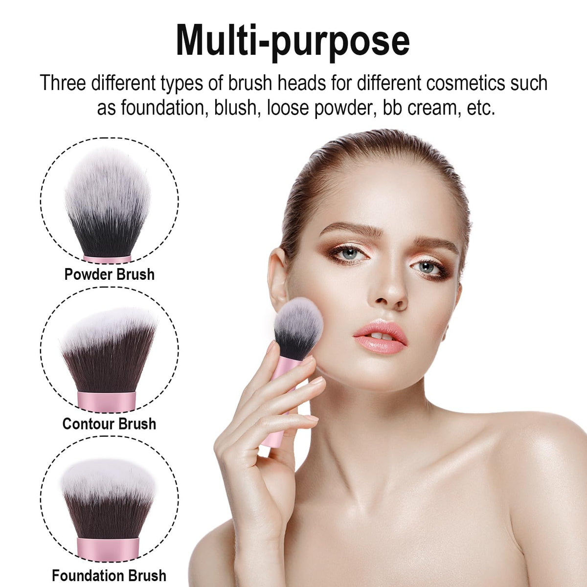 Foundation Contour Powder Brush Set, 3PCS Premium Travel Kabuki Mini Brush