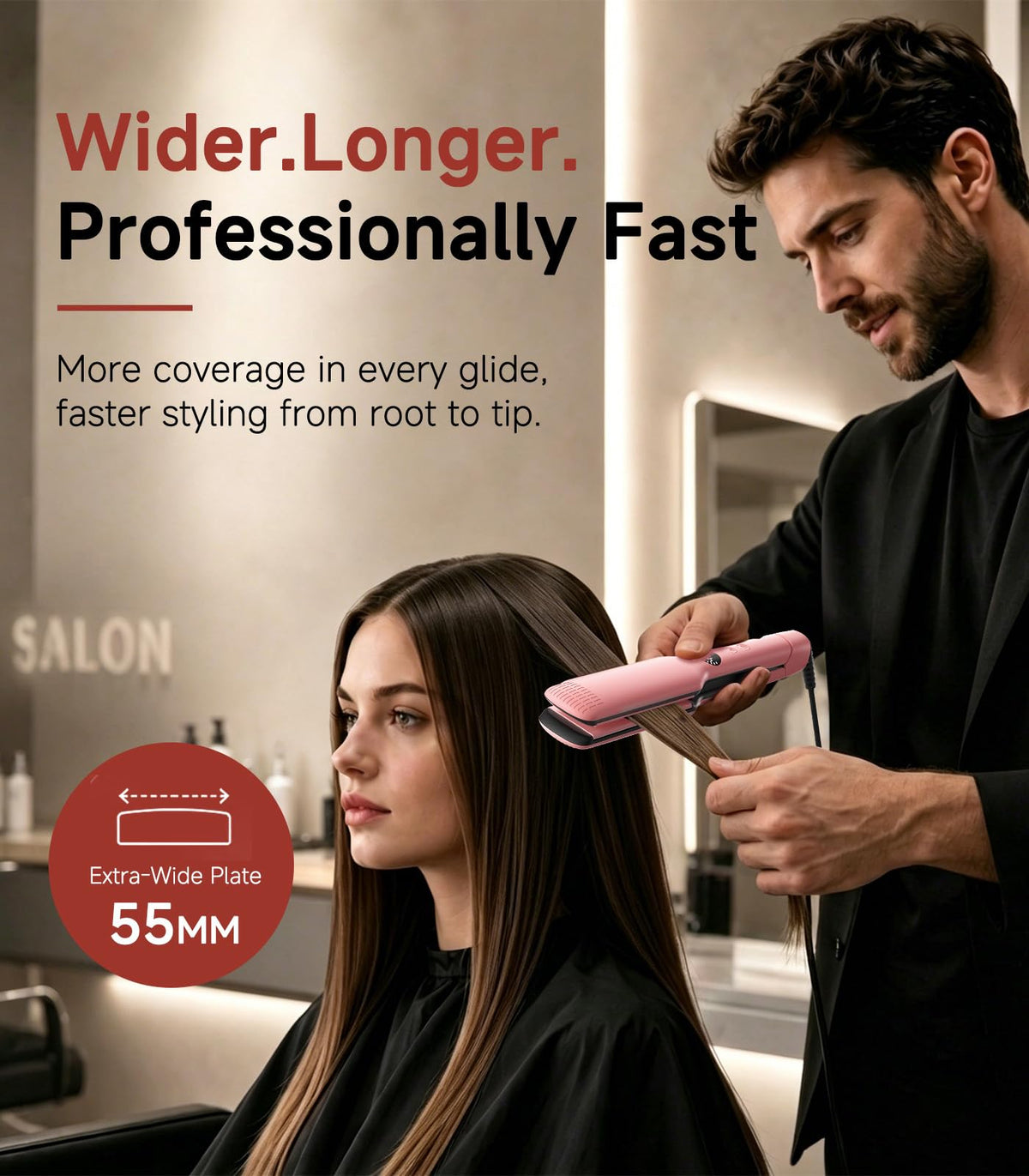Hair Straightener,11 Temp, Ceramic Floating Plate with LED Display,Wide Flat Iron, Negative Ion, Auto Shut-Off &
