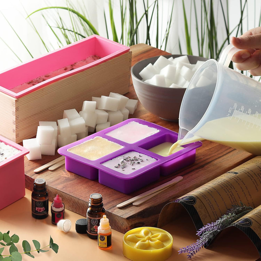 Large 𝗣𝗥𝗘𝗠𝗜𝗨𝗠 Deluxe Soap Making Kit - All-in-One Soap Making Supplies with Soap Base, Soap Cutter Box, Silicone Loaf