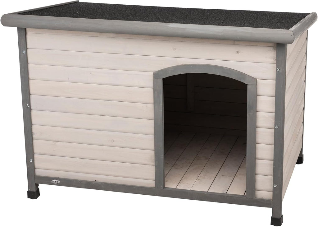 Natura Classic Dog House - Wooden Outdoor Shelter with Weatherproof Sealer, Hinged Roof & Adjustable Legs for Medium