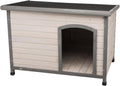Natura Classic Dog House - Wooden Outdoor Shelter with Weatherproof Sealer, Hinged Roof & Adjustable Legs for Medium