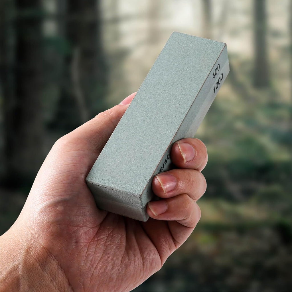 Pocket Sharpening Stone, 400/1000 Grit Whetstone Knife Sharpener | For Hunting, Pocket and Camp Knives. Cowhide Pouch
