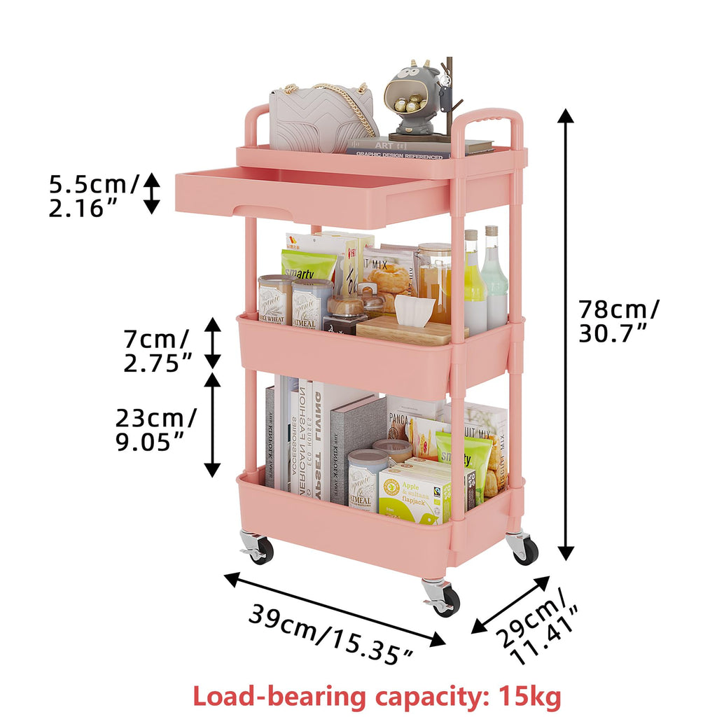 3-Tier Utility Cart with Drawer & Wheels, Storage for Home,Office