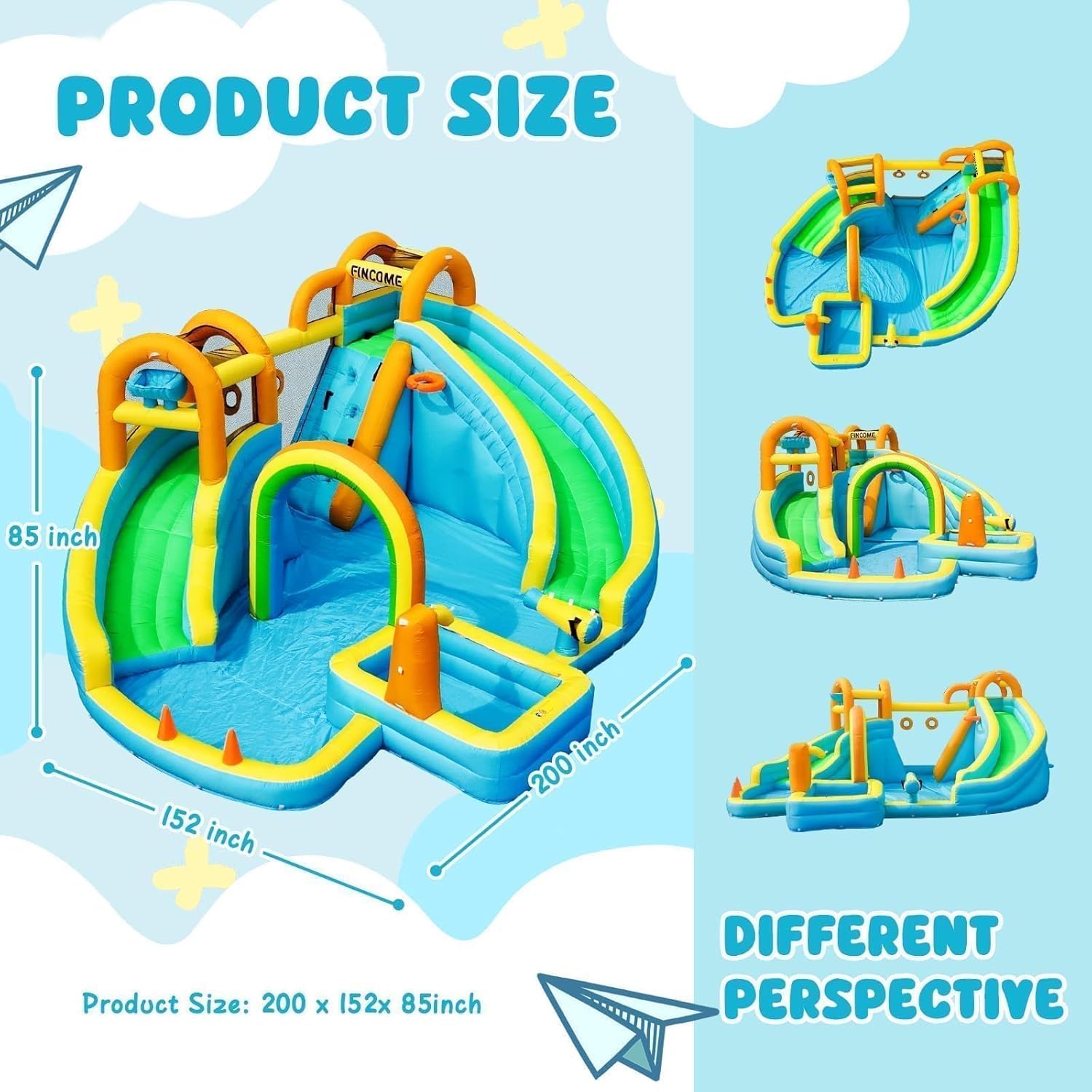 Inflatable Water Slide, Bounce House with 2 Slide for Kids, Inflatable Waterslide Park with Splash Pool, Basketball