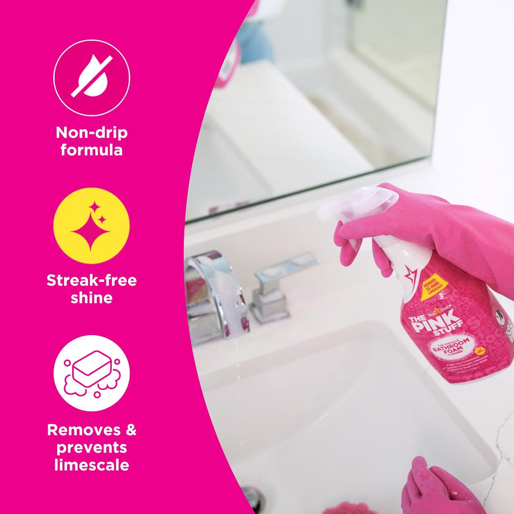 The Pink Stuff Bathroom Cleaning Kit – Cleaning Paste, Bathroom Foam Spray, Toilet Foaming Powder, SQeeZY Sponge & 3