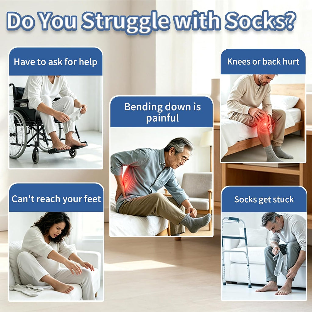 Sock Aid, Sock Aids for Putting On Socks, Sock Assistant Device No Bending with Foam Handles Easy On Easy Off, Sock