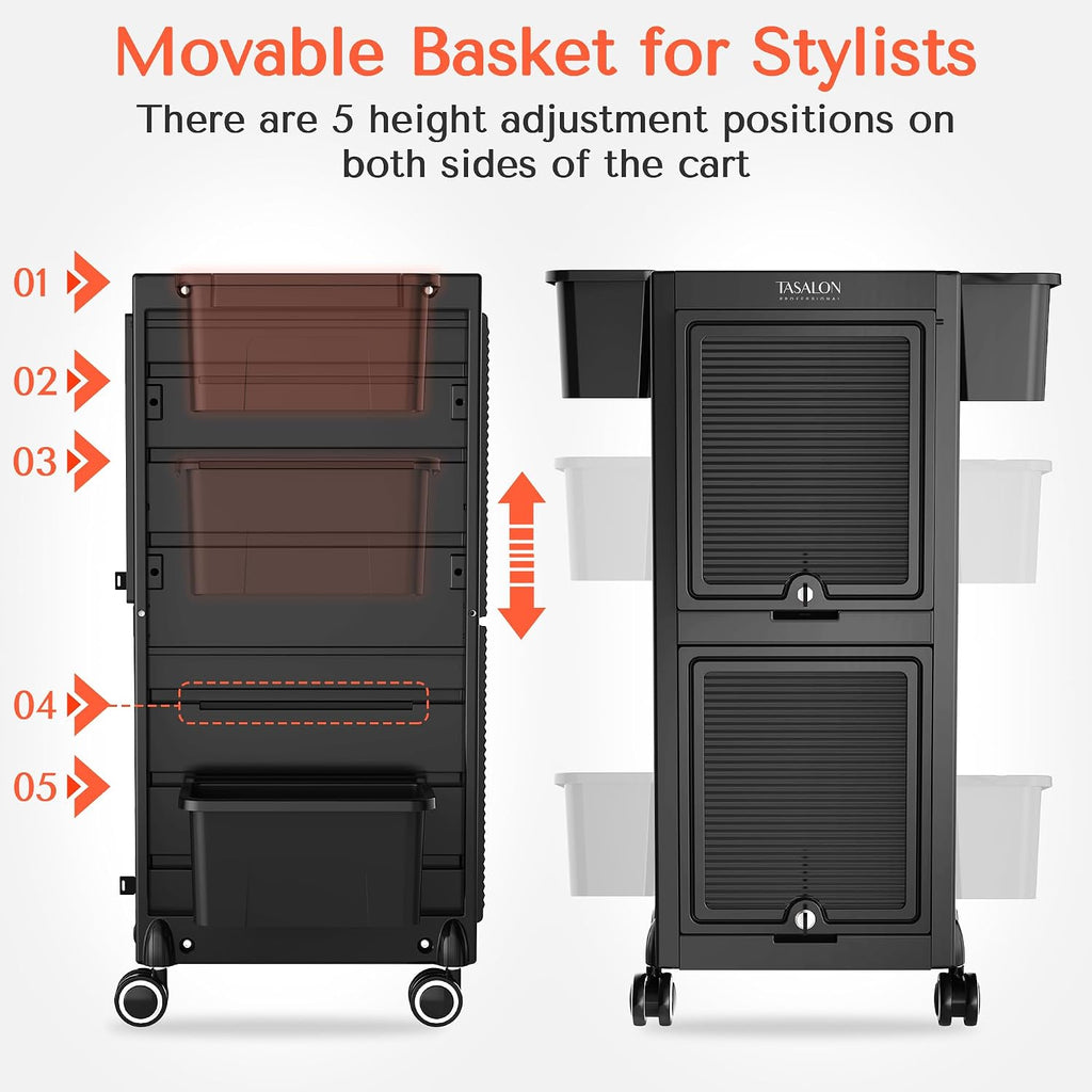 Professional Rolling Salon Cart, 6-Drawer Storage Trolley with Tool Holders, 33-Inch Height,Barber Shop Hairdressing
