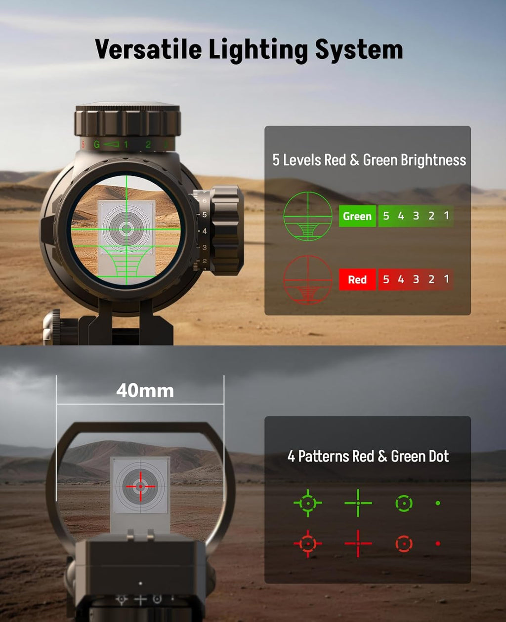 4-16x50 AO Scope Combo with Green/Red Dual Laser Sight, 5-in-1 Combo with Dual Illuminated Optics Scope & 4 Reticle