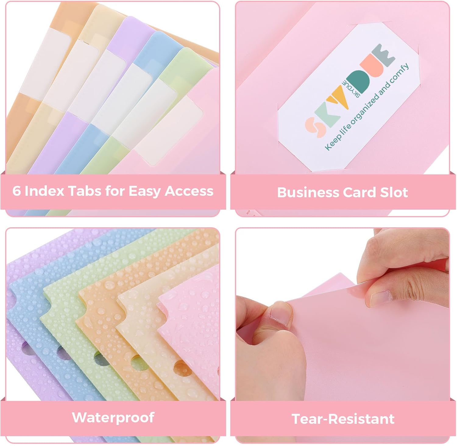 Plastic Folders with Pockets, 6 Pack File Folders with Tabs & Stay-Put Flaps, 3 Hole Punch 2 Pocket Folders for 3