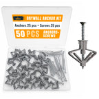 50 Pcs. Plastic Butterfly Drywall Anchors and Screws Kit, Gray