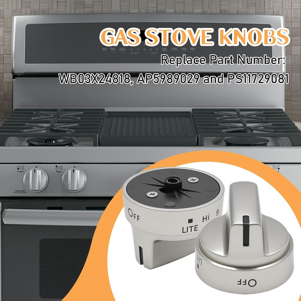 5Pcs WB03X24818 Gas Stove Knobs Replacement for GE Range Cooktop Oven, Surface Burner Control Knobs Compatible with