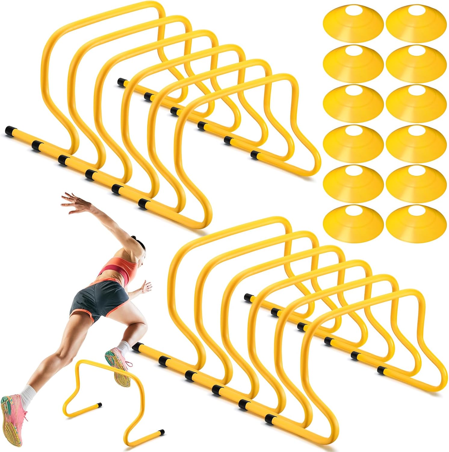 12 Pcs 12 Inch Agility Hurdles Training Equipment Agility Hurdles and Marker Cone Set Disc Cones Speed and Training