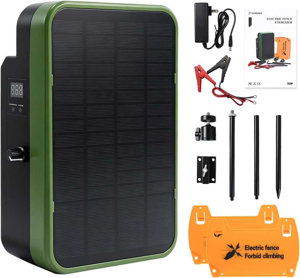 Solar Electric Fence Charger, Energizer with Stand 5kV-9kV Output
