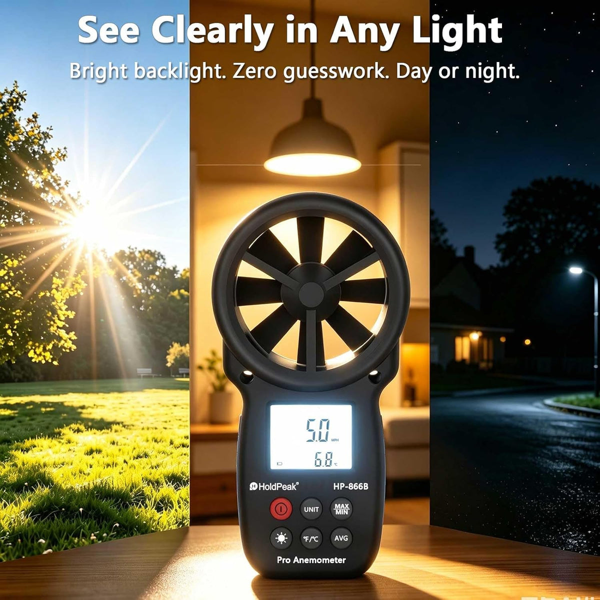 HoldPeak 866B Digital Anemometer, Handheld Wind Speed CFM Meter