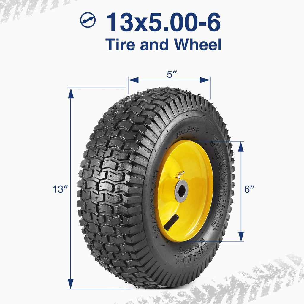 13x5.00-6 Lawn Mower Tires with Rim 13x5-6 NHS Pneumatic Tires with Tube, 3" Centered Hub, 3/4" Bushings